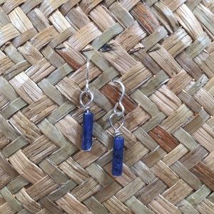 Lapis Blue Tube Earrings Silver Plate Wires